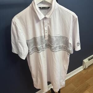 Travis Mathew Polo, White Palm Stripe Design, Mens Large